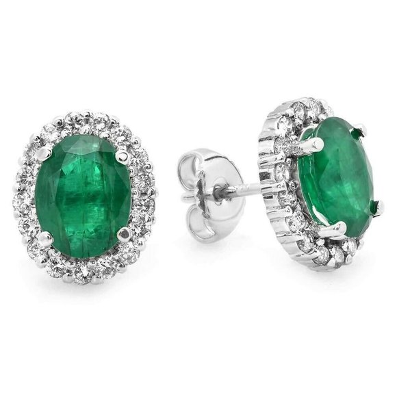 4.75 Ct Emerald & Diamond 14KW Gold Earrings